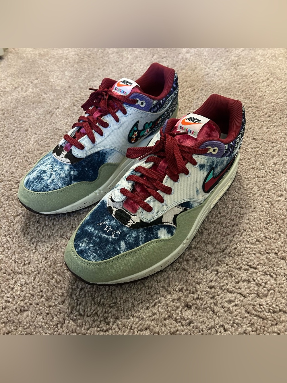 Nike Air Max 1 X Concepts Mellow Sneakers Bleached Denim Ripstop Canvas Size 14